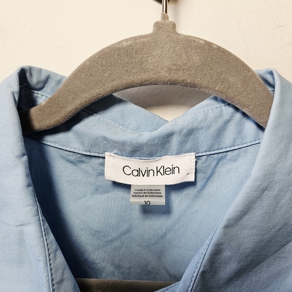 Calvin Klein Cotton Tie Waist Midi Shirt Dress Size 10 Chambray Button Up - Picture 4 of 4